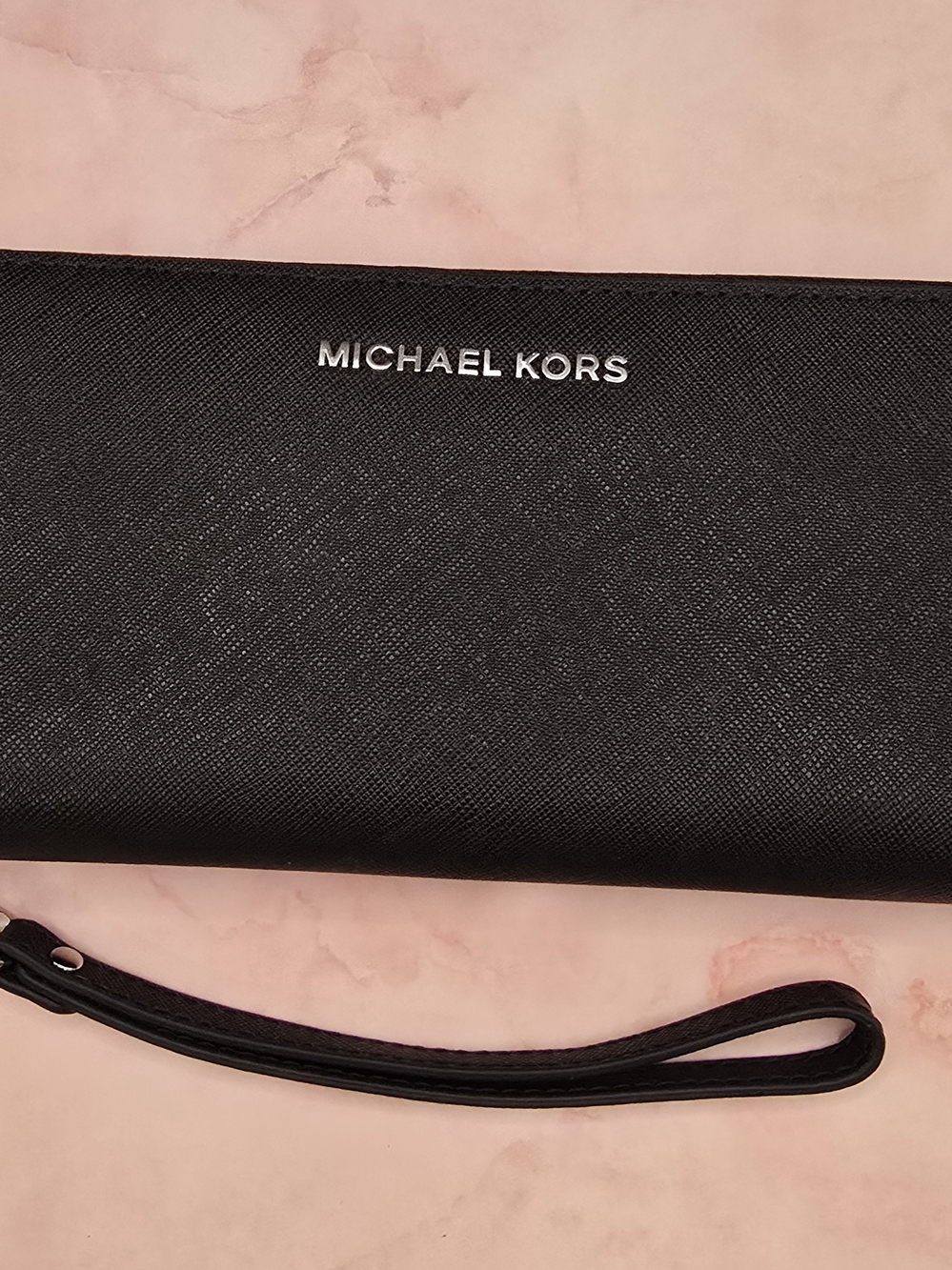 MICHAEL KORS Black Continental Leather Wristlet Wallet Jet Set